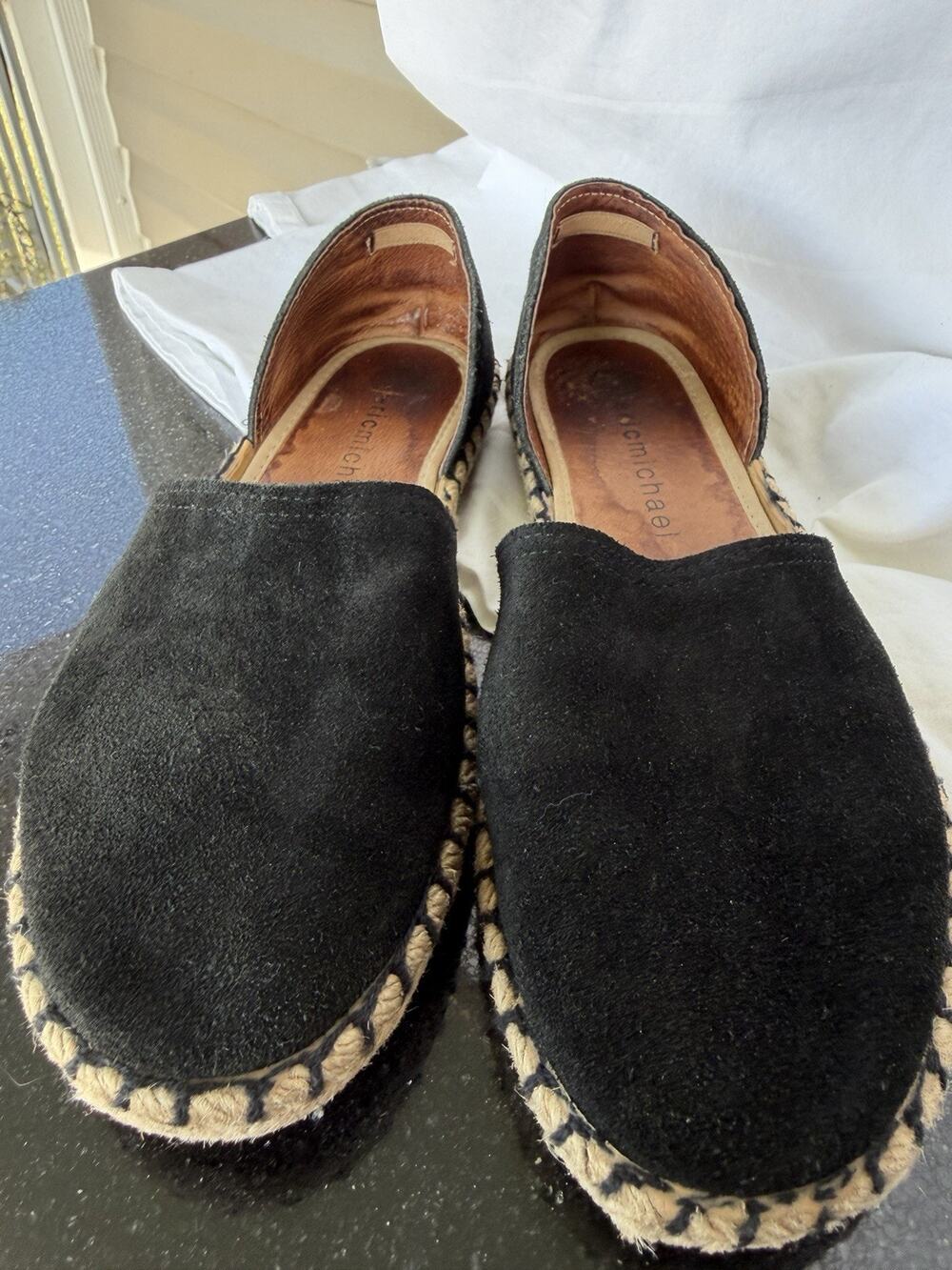 Eric Michael Olivia Espadrille Flats Women's Size EUR 39 Black Suede 3134